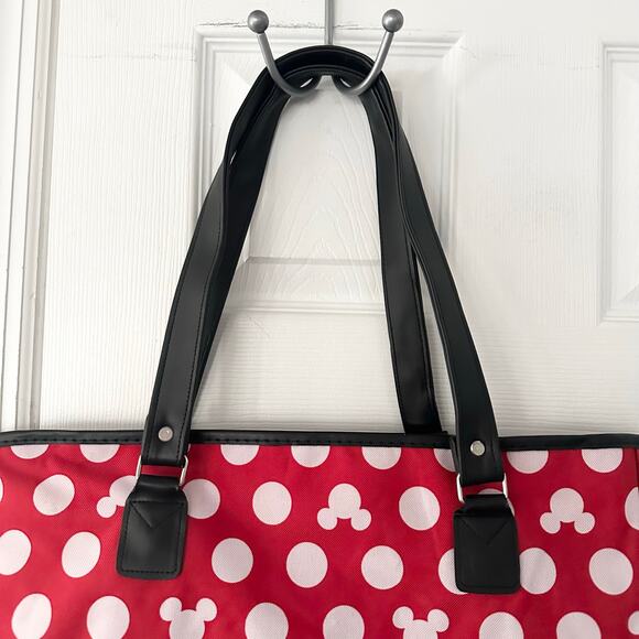 Walt Disney World Red White Minnie Mouse Polka Dot Exclusive Canvas Zip Tote - Picture 2 of 10